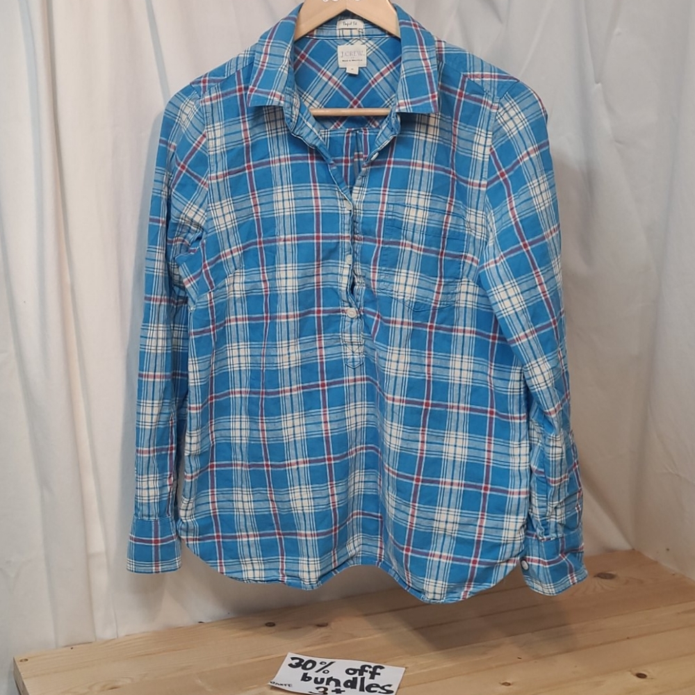 JCREW szM half-button up ranch shirt blue plaid